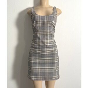 Banana Republic Plaid Sheath Mini Dress Grey Dark Academia Preppy Chic Workwear